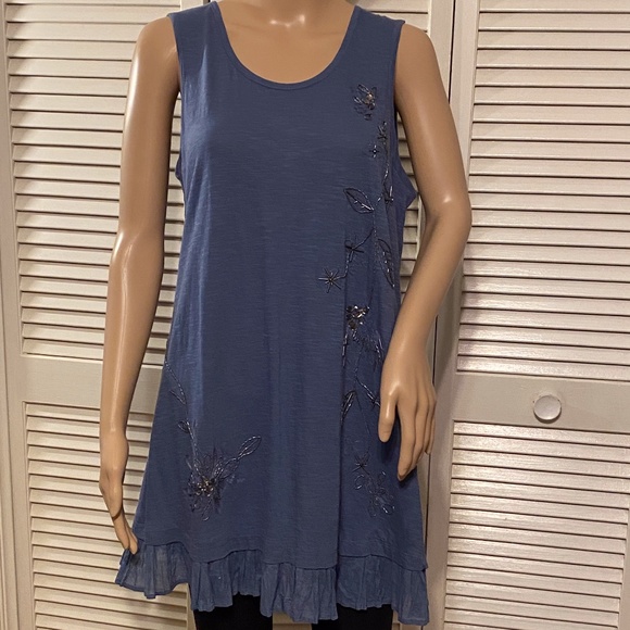 LOGO by Lori Goldstein Beaded Blue Tunic MEDIUM